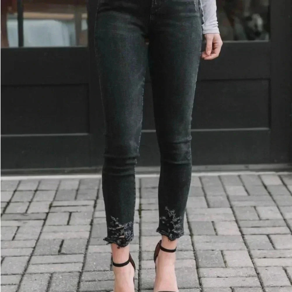 AGOLDE Women’s Sophie Jeans High Rise Black Size 25 Distressed Frayed Hem